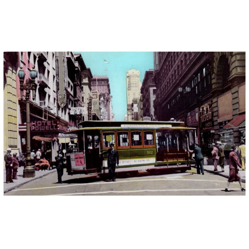 Postcard Chrome Powell Street Cable car and Turntable San Francisco